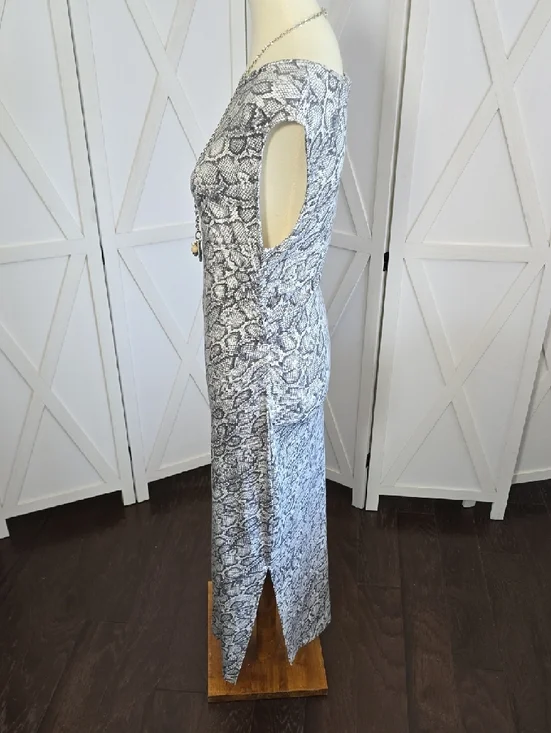 Bar III Gray and White Snake-Print Sleeveless Maxi Dress - Picture 4 of 9